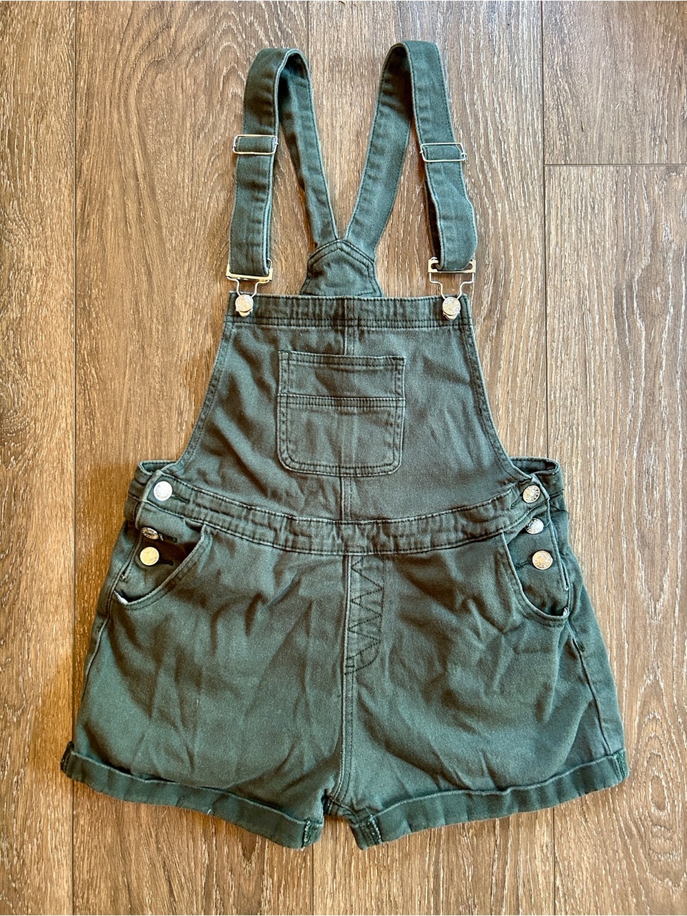 Women’s Green Short Overalls with Adjustable Straps